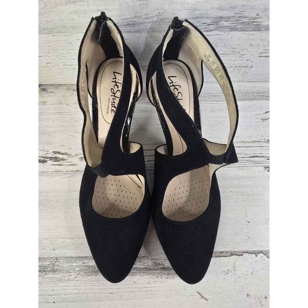 LifeStride Giovanna 2 Black Fabric Strappy Pumps Heels Womens 9.5M Comfort Soft - Picture 2 of 8